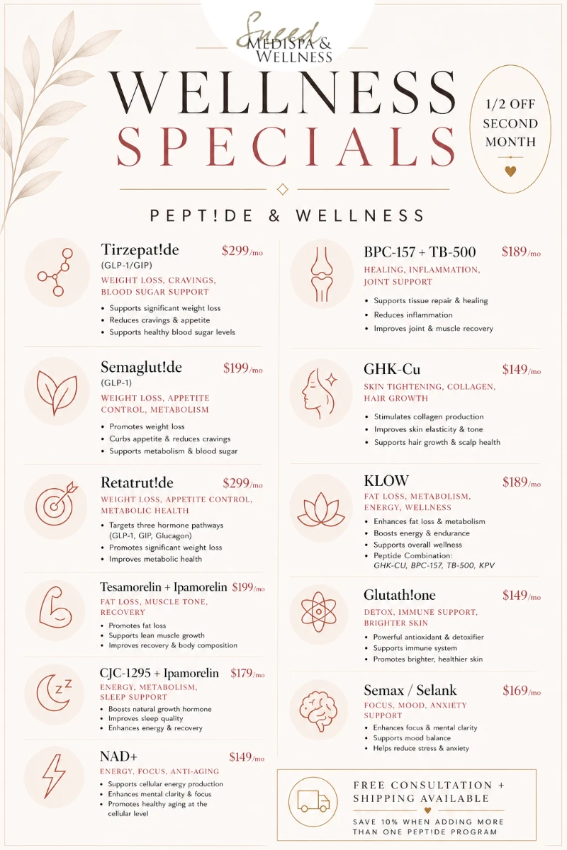 Sneed Medispa Specials for peptides and wellness.