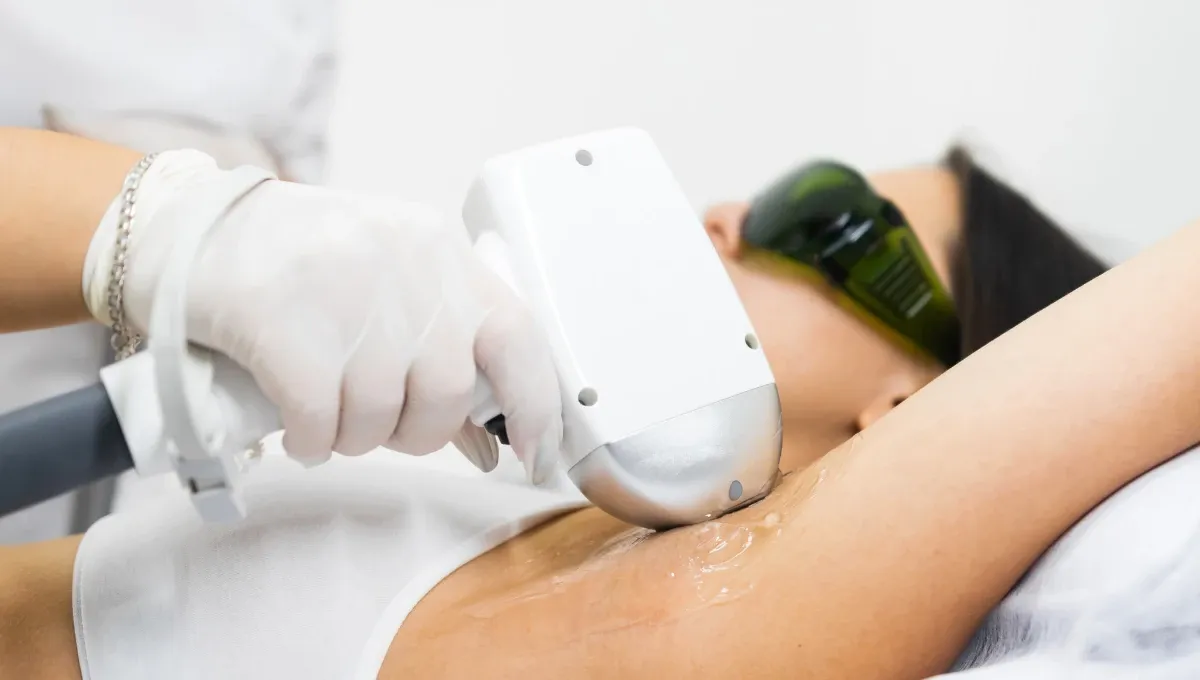 Woman with laser hair removal treatment.