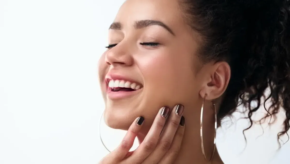 Woman with refreshed skin on her face.